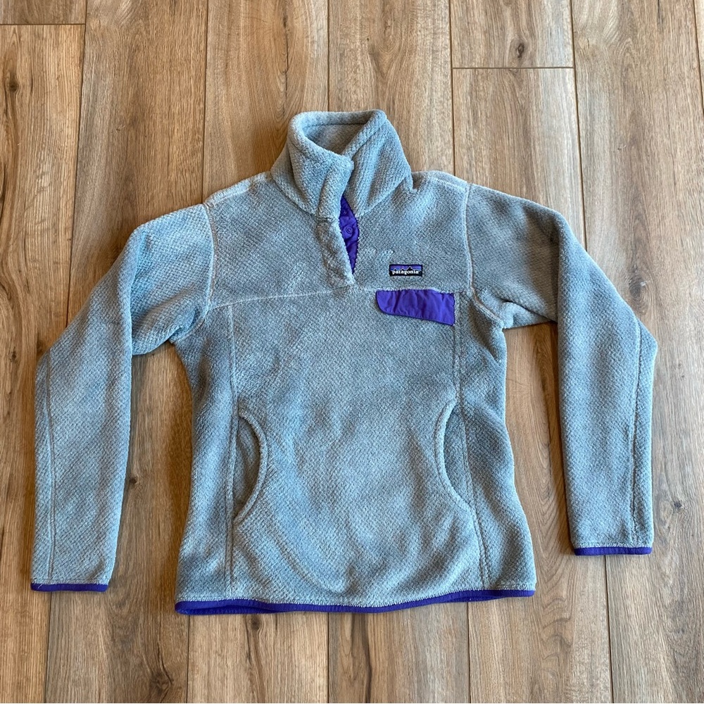 Patagonia Fleece Re-Tool Snap-T Pullover - Small - Gray and Purple
